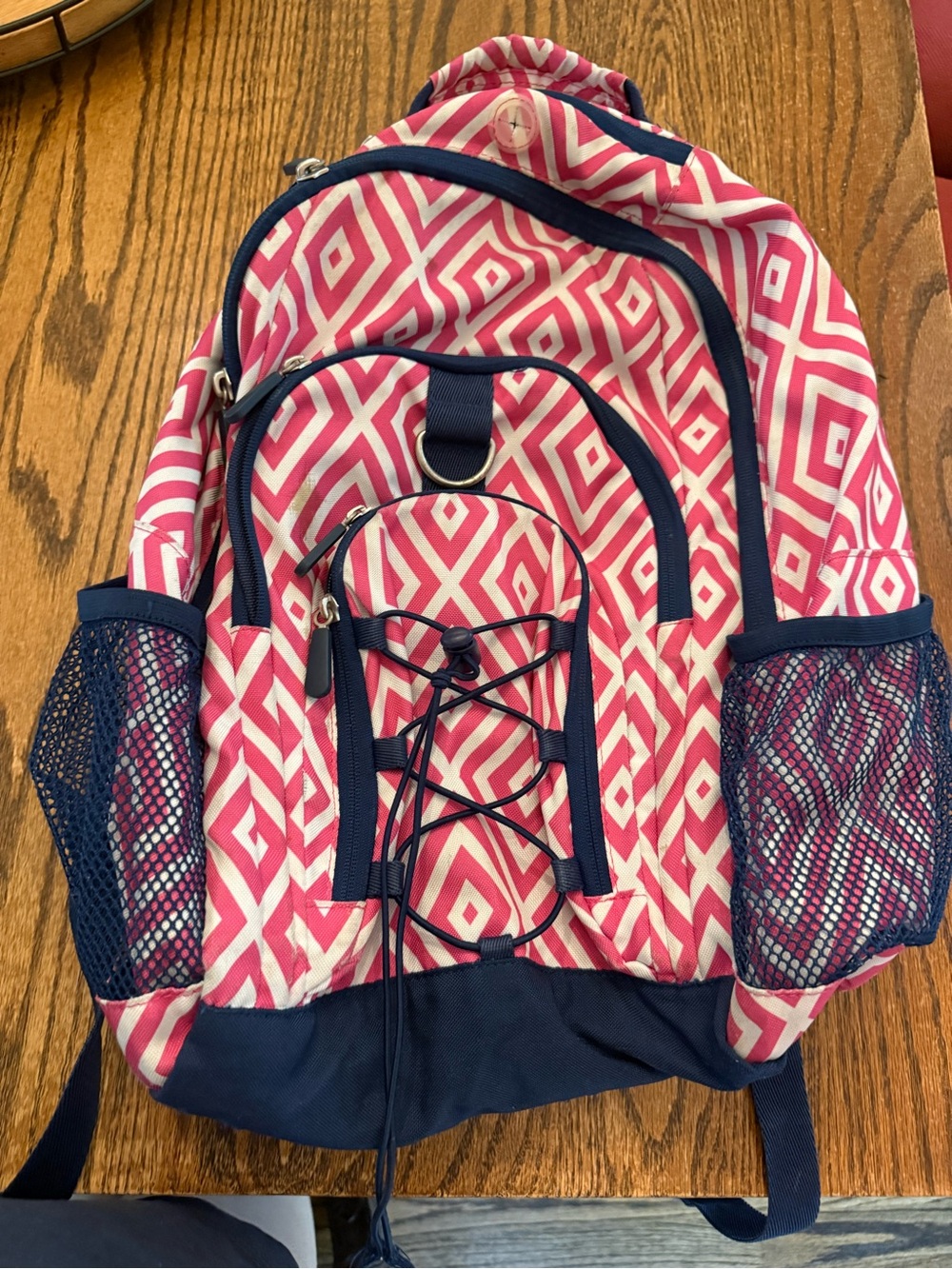 Pottery Barn Teen Pink Geometric Backpack with Navy Trim